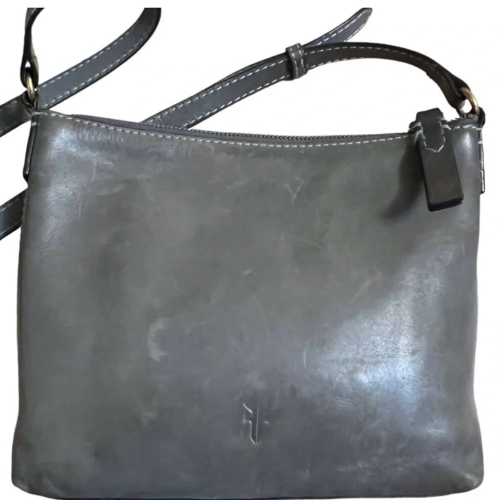 Frye Gray Carson Boho Crossbody Purse With Adjustable Strap & Perforated Logo - Picture 4 of 7